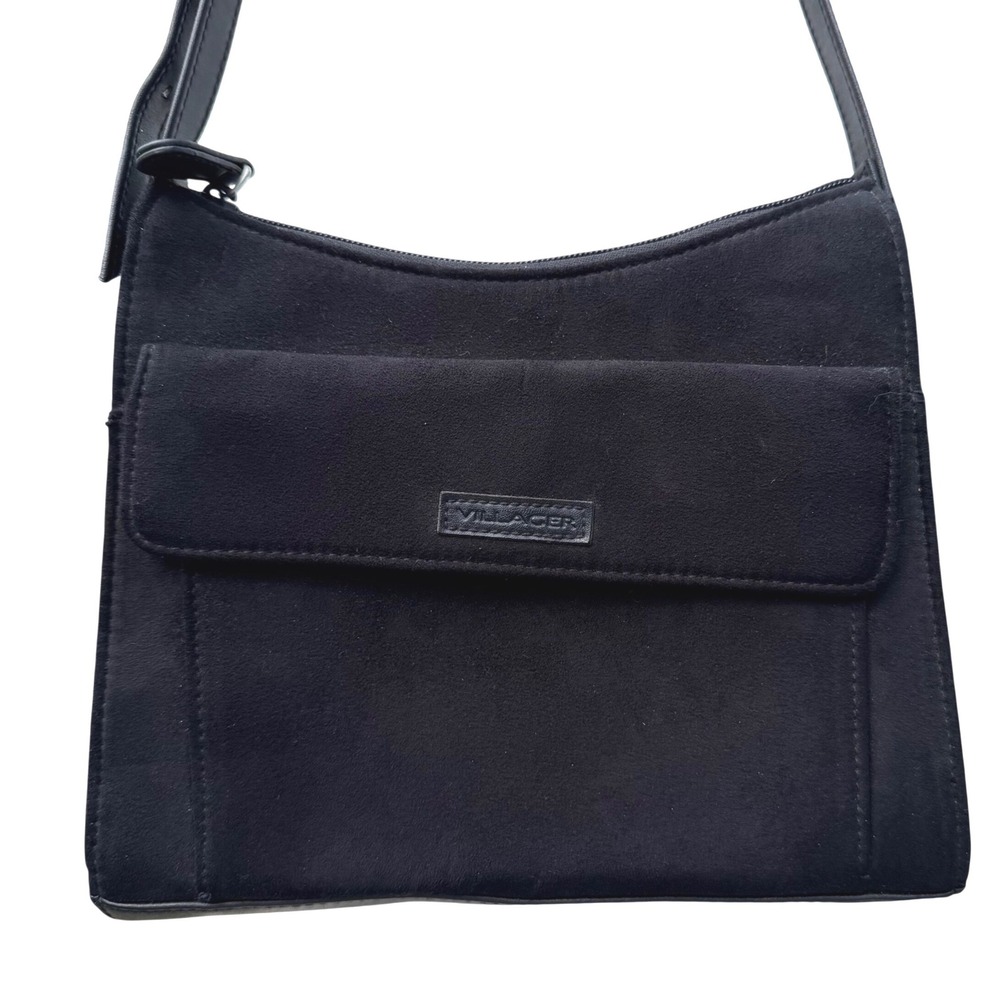Villager Liz Claiborne Black Faux Suede Shoulder Bag 90s Handbag Minimalist